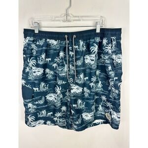 Ron Jon‎ Surf Shop Mens Size XXL 2XL Blue Tropical Palm Trees Swim Trunks Shorts